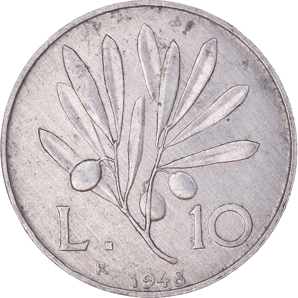 Coin, Italy, 10 Lire, 1948, Rome, AU(50-53), Aluminum, KM:90
