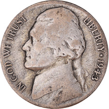 Monnaie, États-Unis, Thomas Jefferson, 5 Cents, 1943, San Francisco, TB+