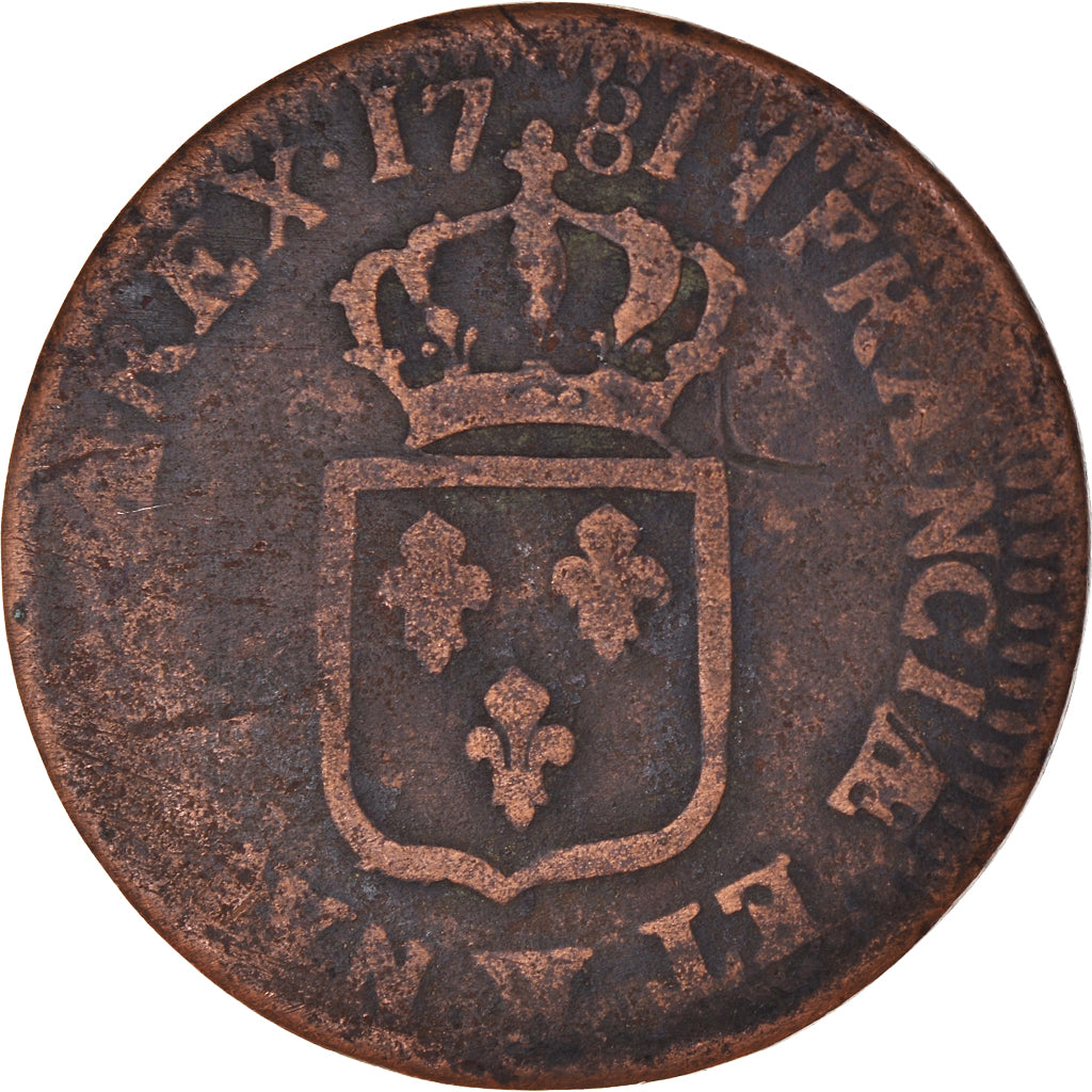 Coin, France, Louis XVI, Sol, 1781, Lille, F(12-15), Copper, KM:578.16