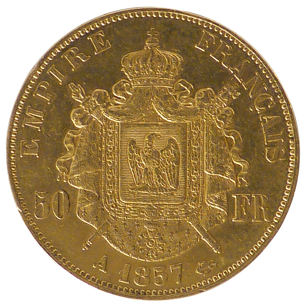 FRANCE, Napoléon III, 50 Francs, 1857, Paris, KM #785.1, AU(50-53), Gold, Gadour