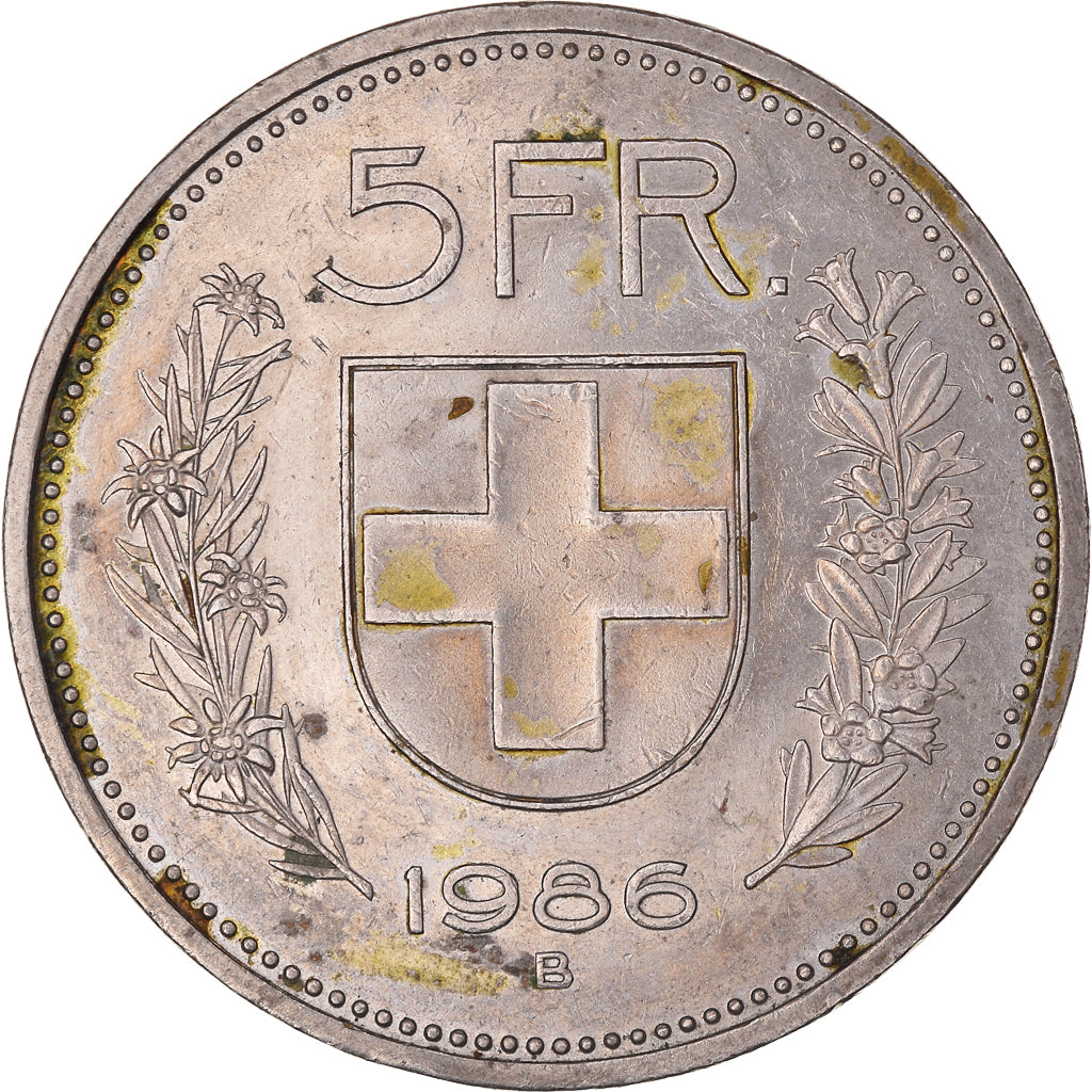Coin, Switzerland, 5 Francs, 1986, Bern, EF(40-45), Copper-nickel, KM:40a.3