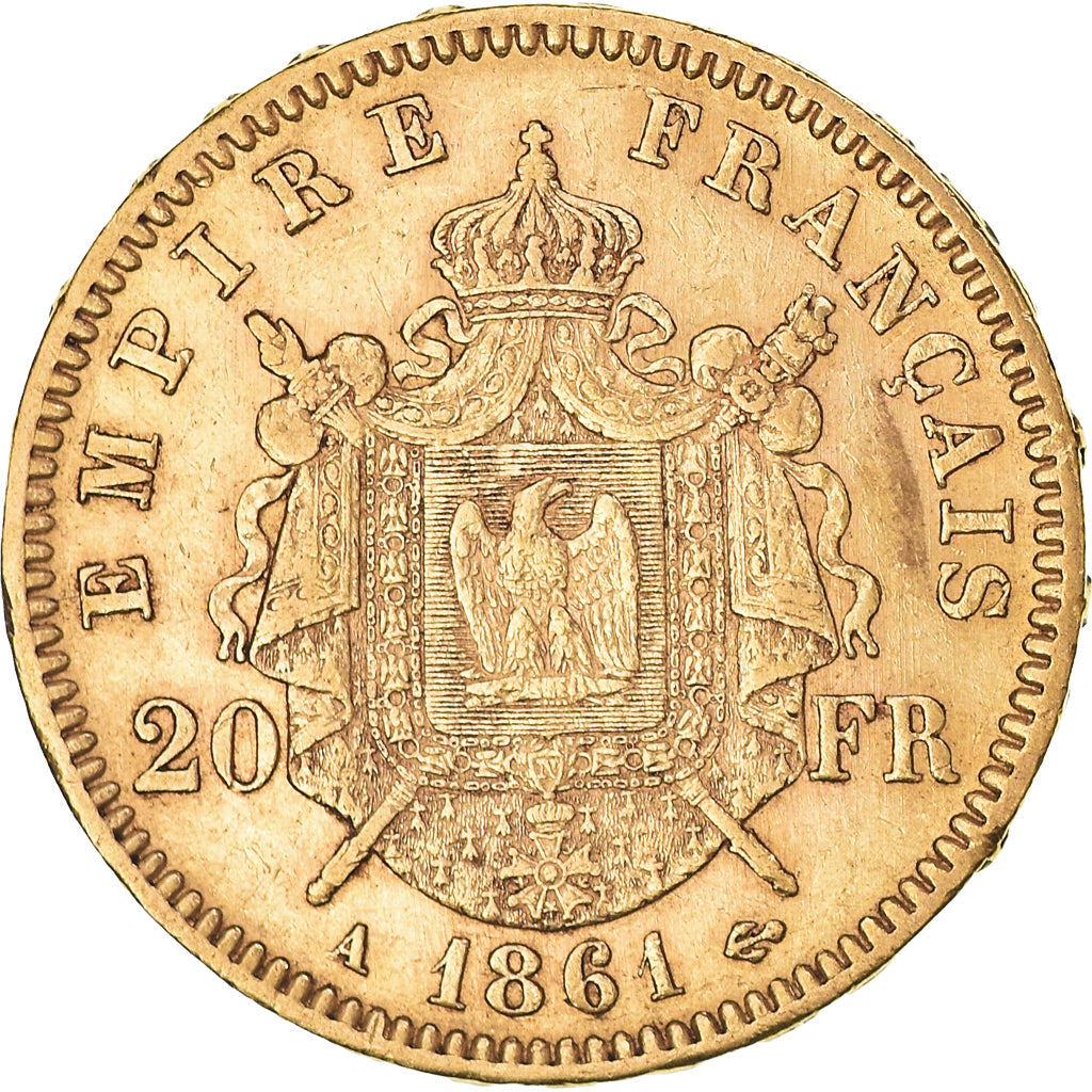 Munten, Frankrijk, Napoleon III, 20 Francs Or, 1861, Paris, ZF+, Goud, KM:801.1