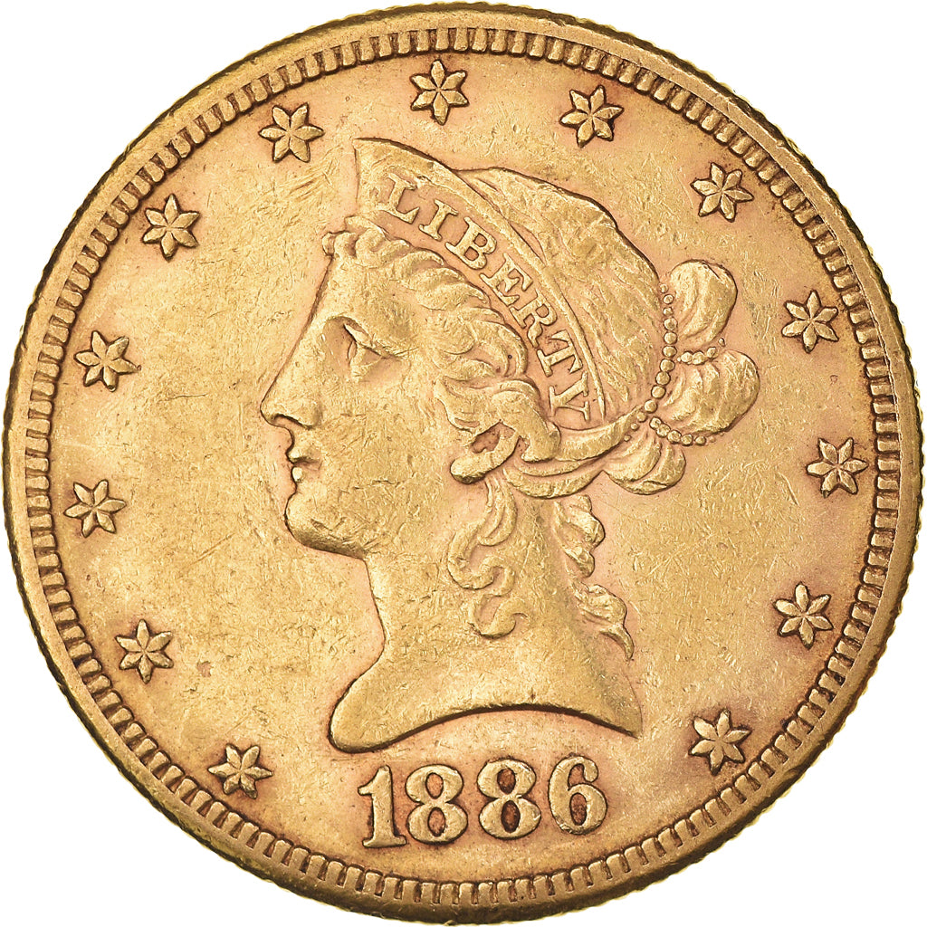 Monnaie, États-Unis, Coronet Head, 10 Dollars, 1886, San Francisco, TTB+, Or