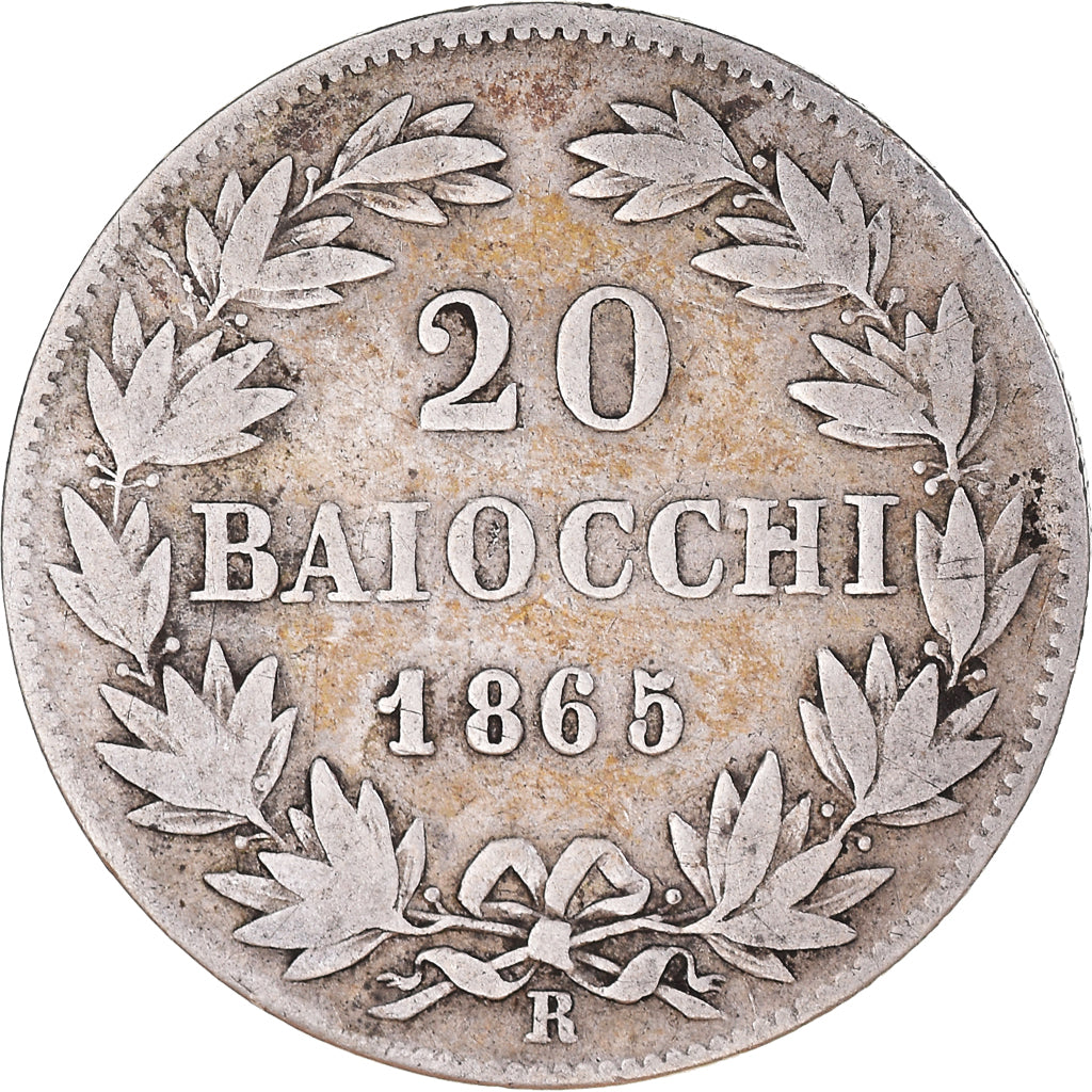 Monnaie, États italiens, PAPAL STATES, Pius IX, 20 Baiocchi, 1865, Roma, TB