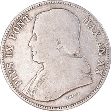 Moneda, Estados italianos, PAPAL STATES, Pius IX, 20 Baiocchi, 1865, Roma, BC+