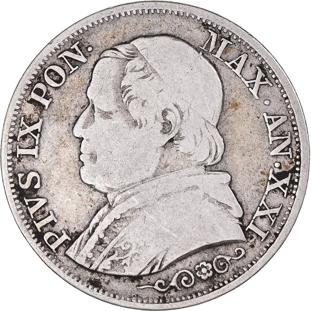 Moneda, Estados italianos, PAPAL STATES, Pius IX, Lira, 1866-XXI, Roma, BC+