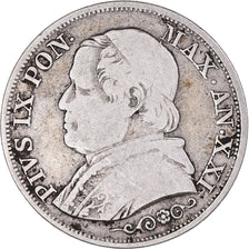 Moneda, Estados italianos, PAPAL STATES, Pius IX, Lira, 1866-XXI, Roma, BC+