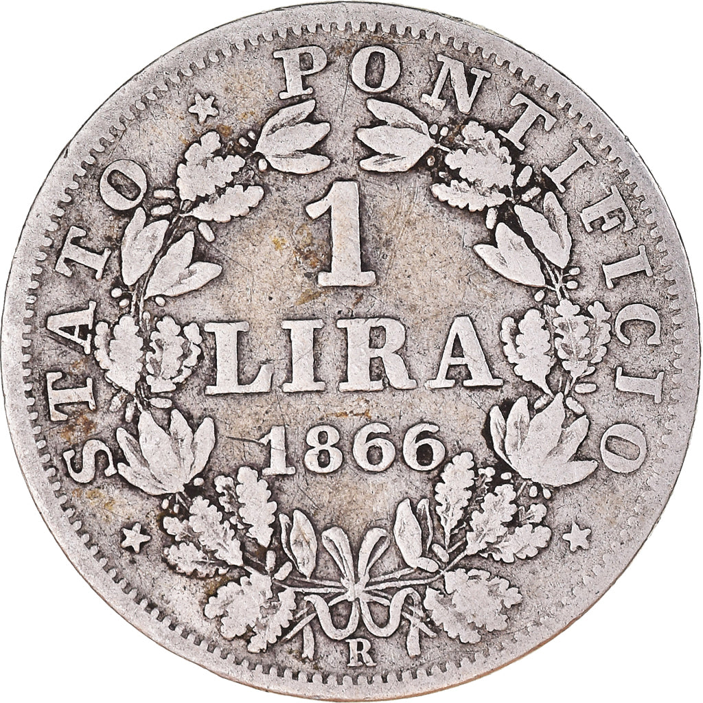 Moneda, Estados italianos, PAPAL STATES, Pius IX, Lira, 1866-XXI, Roma, BC+