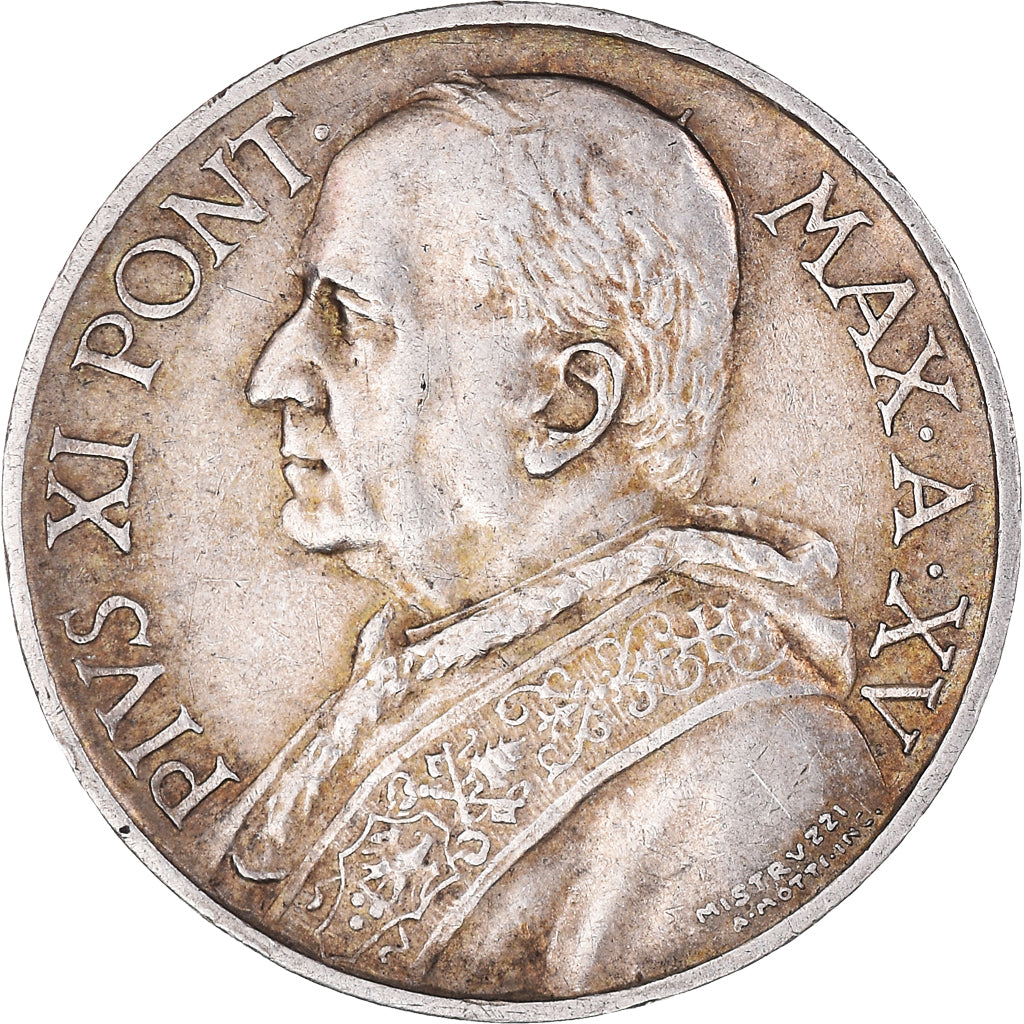 Coin, VATICAN CITY, Pius XI, 5 Lire, 1936, Roma, EF(40-45), Silver, KM:7