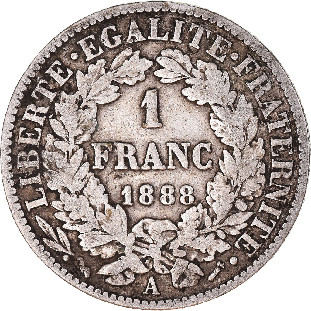Coin, France, Cérès, Franc, 1888, Paris, VF(20-25), Silver, KM:822.1