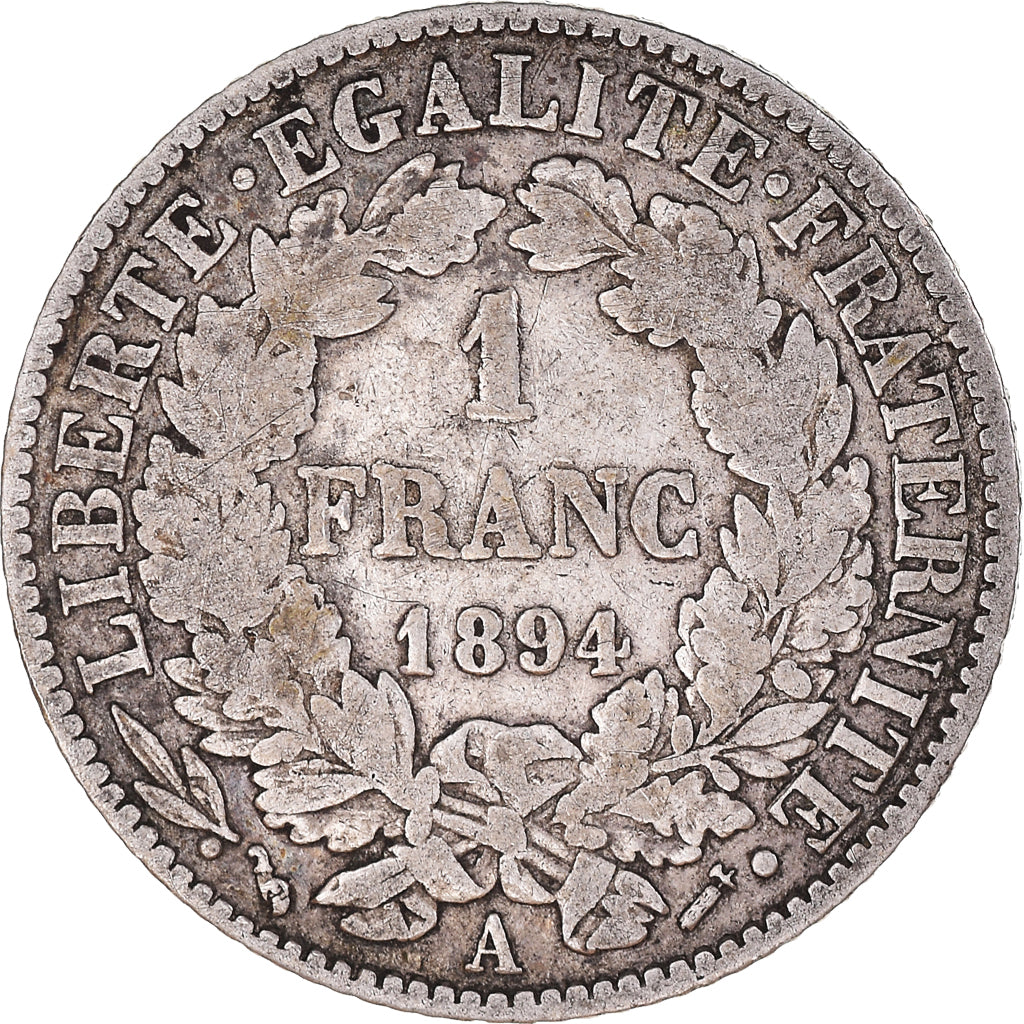 Coin, France, Cérès, Franc, 1894, Paris, VF(20-25), Silver, KM:822.1