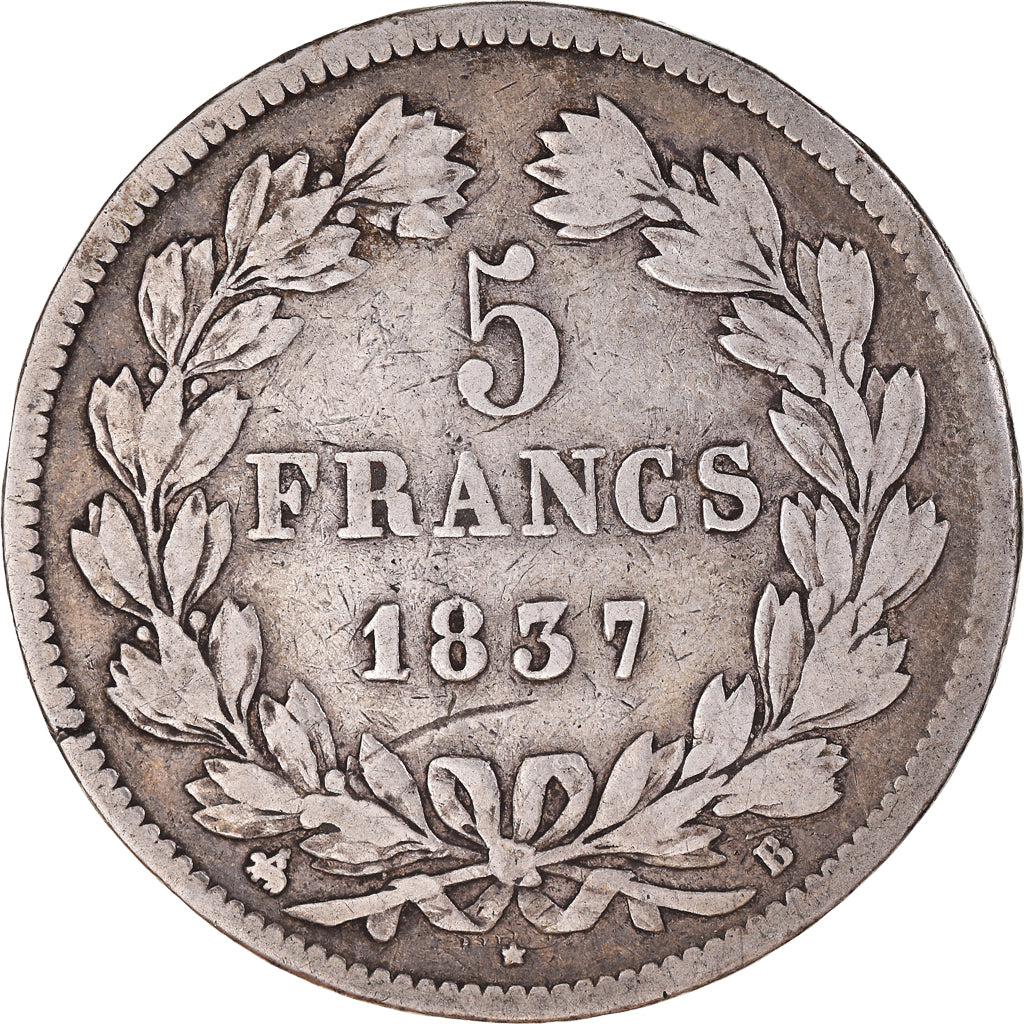 Monnaie, France, Louis-Philippe, 5 Francs, 1837, Rouen, TB+, Argent