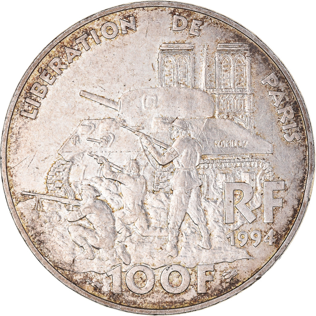 Moneda, Francia, Libération de Paris, 100 Francs, 1994, MBC, Plata, KM:1045.1