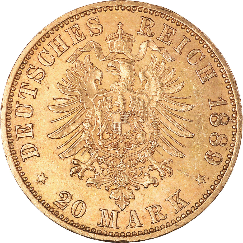 Coin, German States, PRUSSIA, Wilhelm II, 20 Mark, 1889, Berlin, AU(50-53)