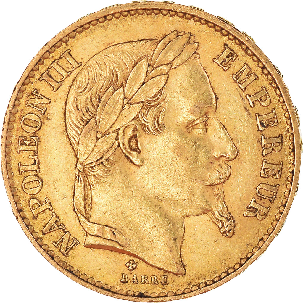 Moeda, França, Napoleon III, 20 Francs, 1869, Strasbourg, AU(50-53), Dourado