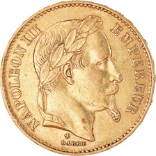 Moeda, França, Napoleon III, 20 Francs, 1870, Strasbourg, AU(50-53), Dourado