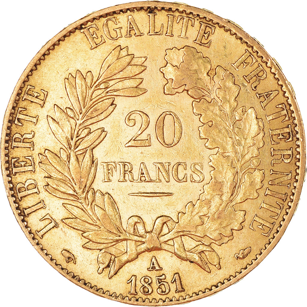 Moneda, Francia, Cérès, 20 Francs, 1851, Paris, MBC+, Oro, KM:762