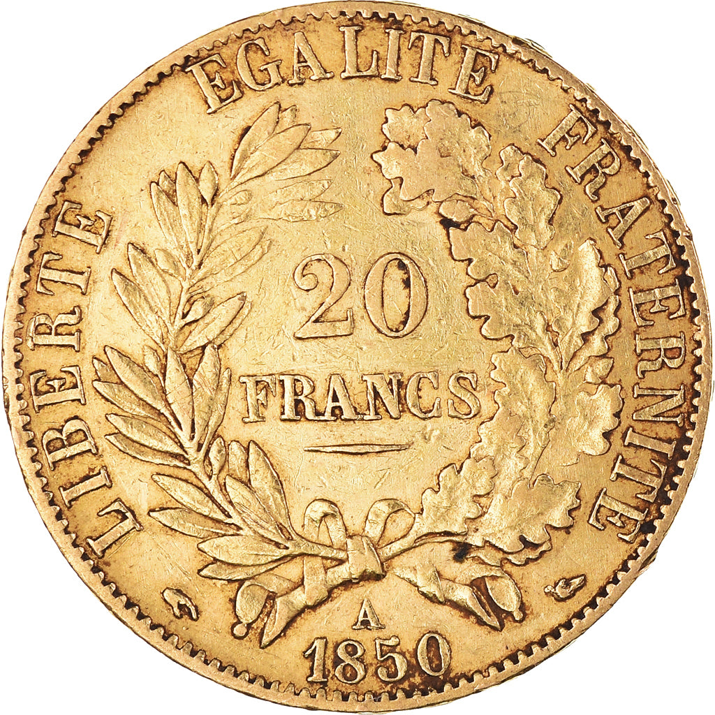 Moneda, Francia, Cérès, 20 Francs, 1850, Paris, MBC+, Oro, KM:762
