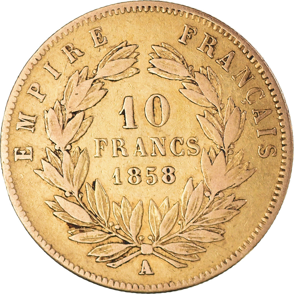Coin, France, Napoleon III, 10 Francs, 1858, Paris, VF(30-35), Gold, KM:784.3