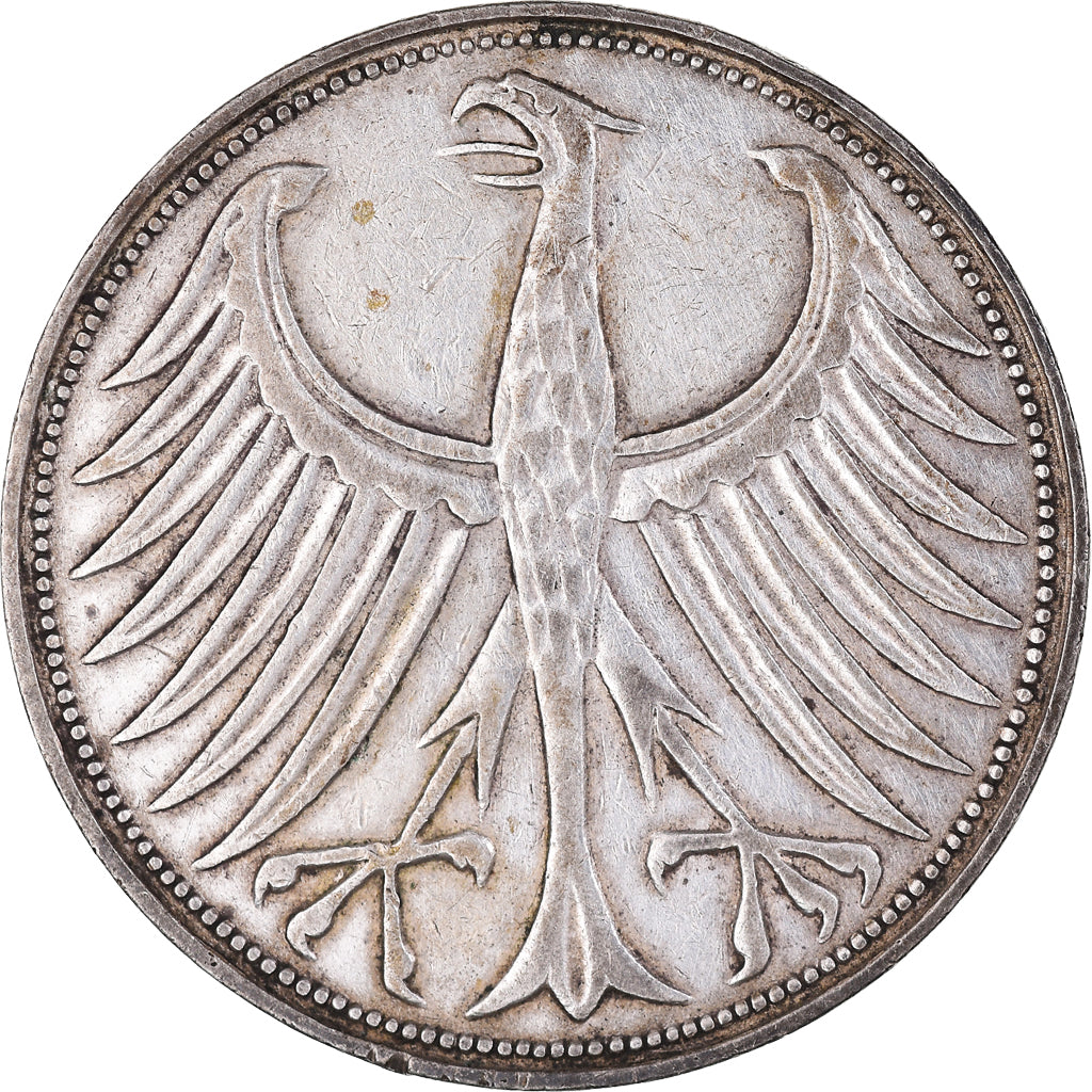 Coin, GERMANY - FEDERAL REPUBLIC, 5 Mark, 1951, Karlsruhe, EF(40-45), Silver