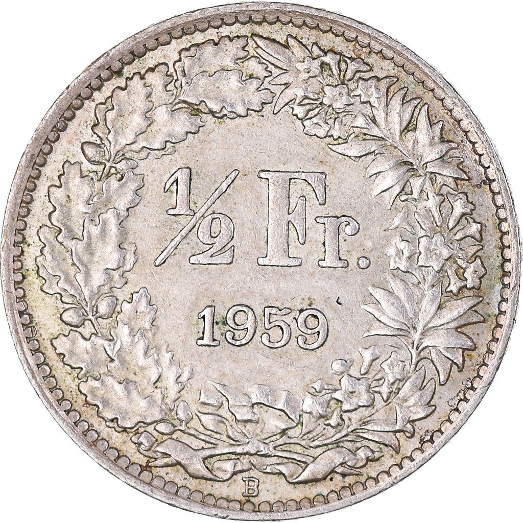 Moneda, Suiza, 1/2 Franc, 1959, Bern, MBC+, Plata, KM:23