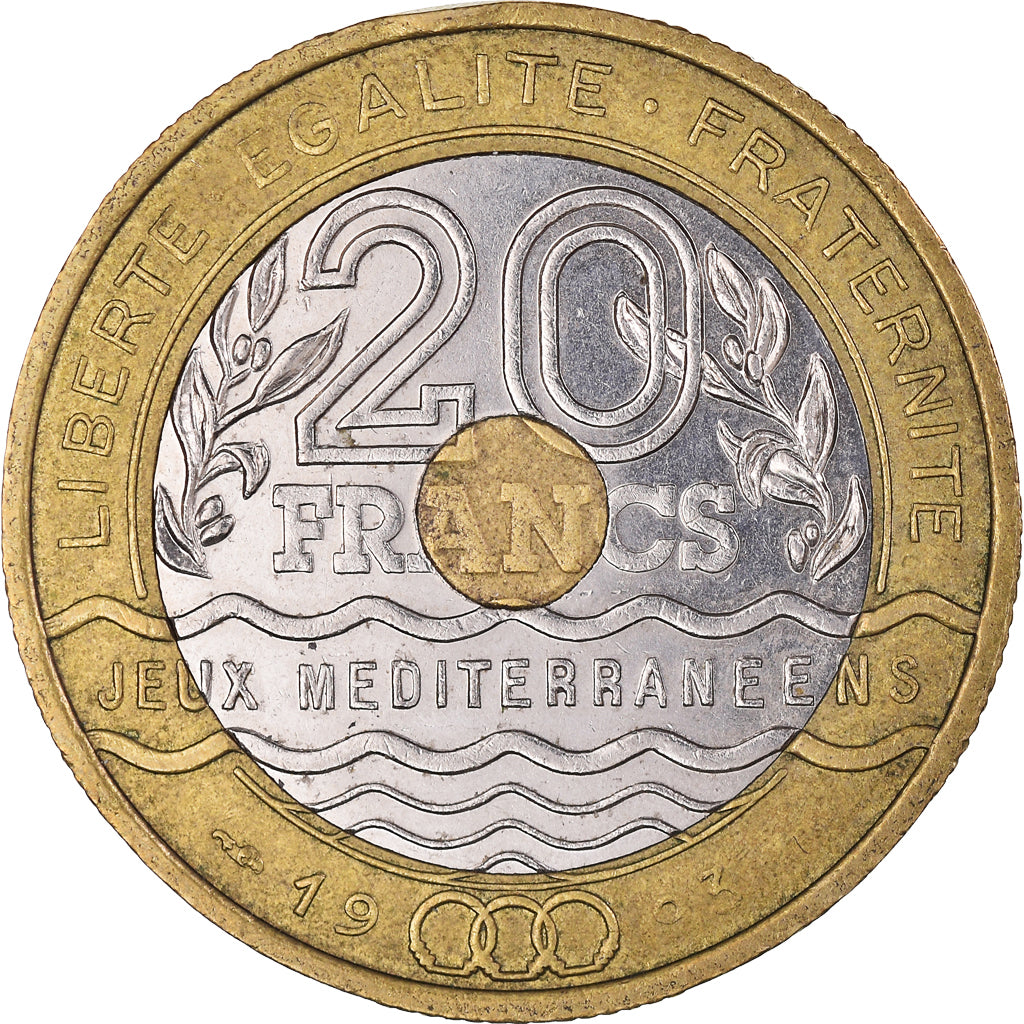 Moneda, Francia, Jeux Méditerranéens, 20 Francs, 1993, MBC+, Trimetálico