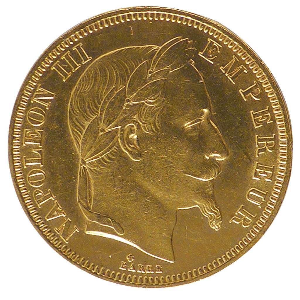 FRANCE, Napoléon III, 50 Francs, 1866, Strasbourg, KM #804.2, AU(55-58), Gold, G