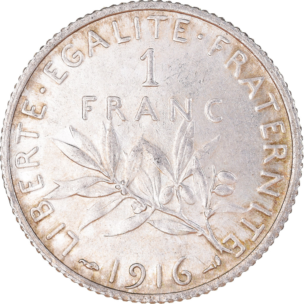 Moeda, França, Semeuse, Franc, 1916, Paris, AU(55-58), Prata, KM:844.1