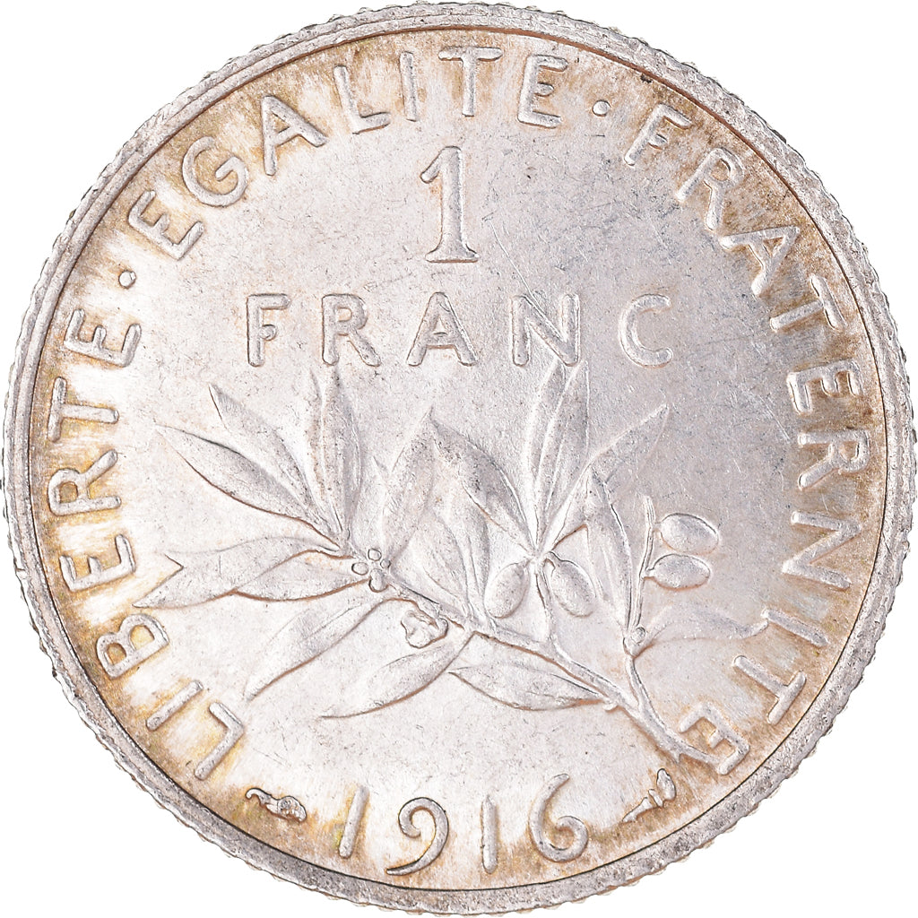 Coin, France, Semeuse, Franc, 1916, Paris, AU(55-58), Silver, KM:844.1