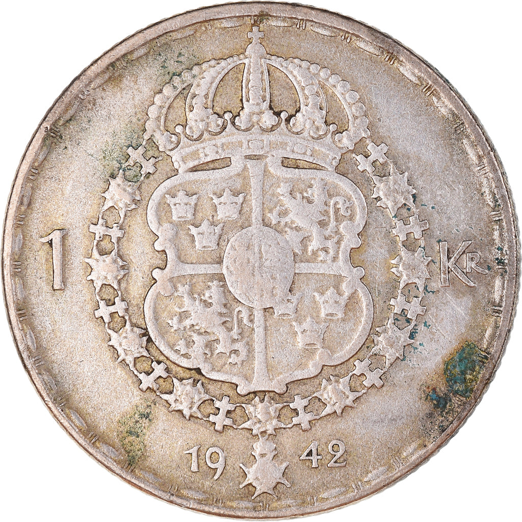 Coin, Sweden, Gustaf V, Krona, 1942, EF(40-45), Silver, KM:814