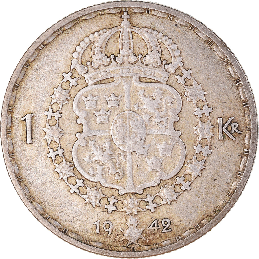 Coin, Sweden, Gustaf V, Krona, 1942, EF(40-45), Silver, KM:814