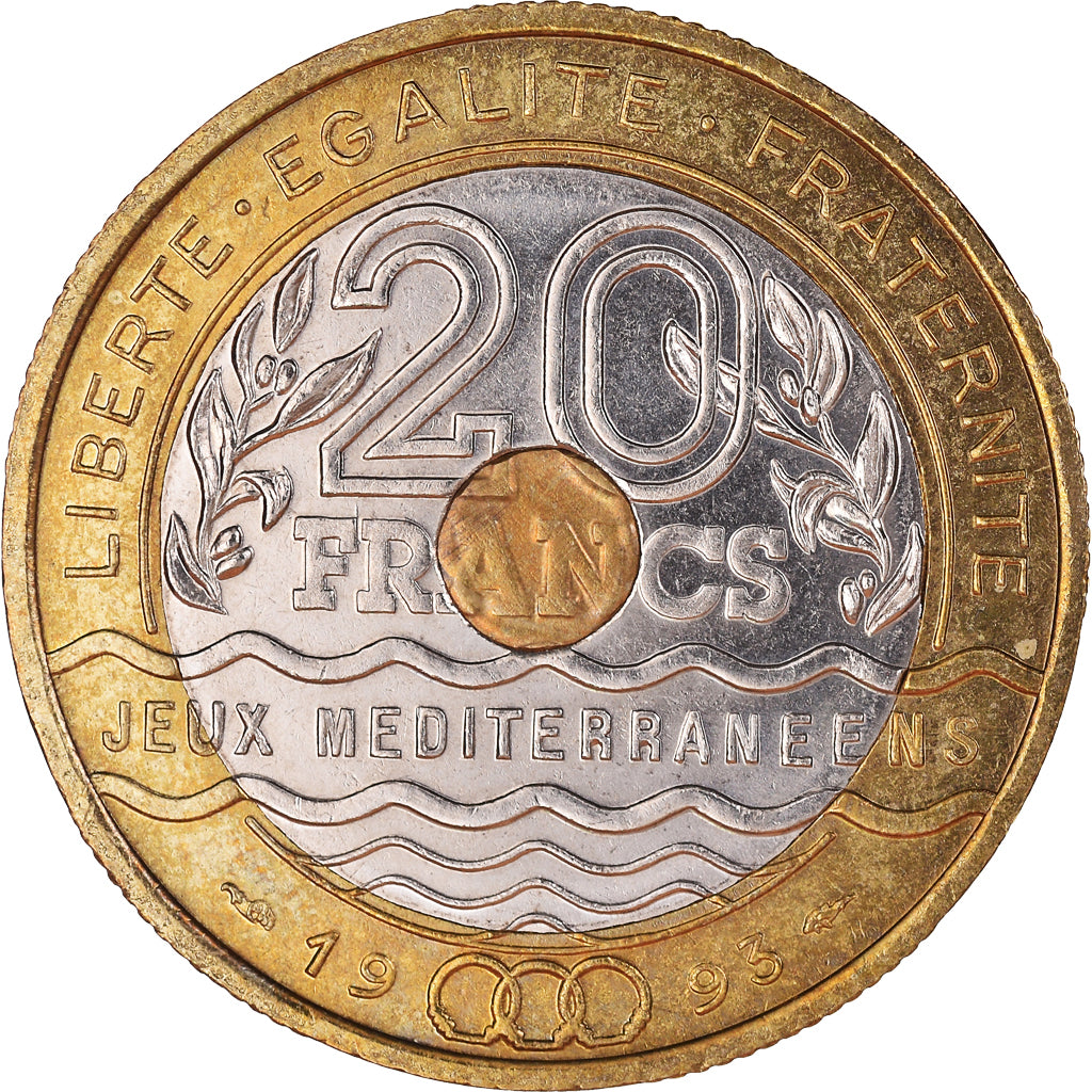 Moneda, Francia, Jeux Méditerranéens, 20 Francs, 1993, EBC, Trimetálico