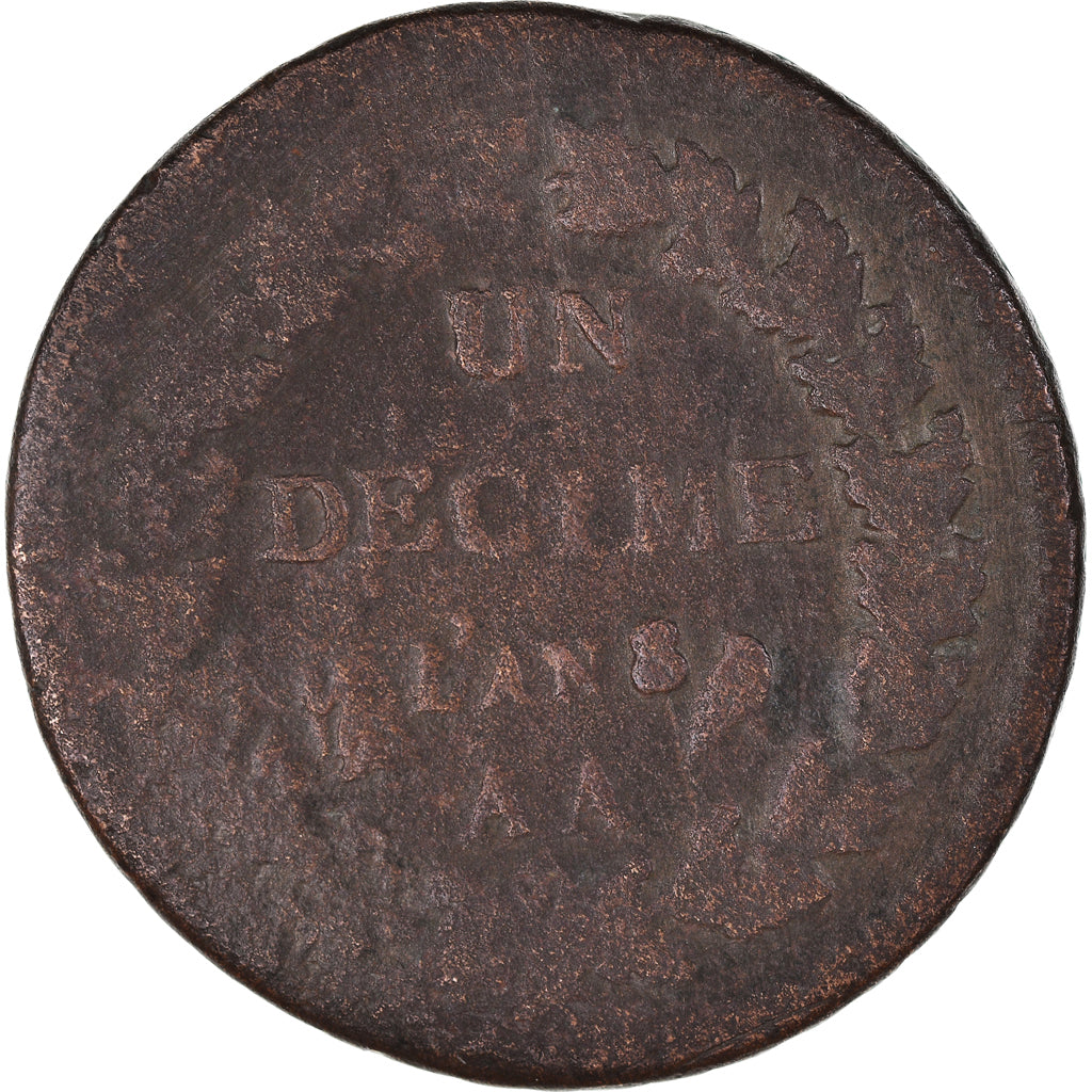 Munten, Frankrijk, Dupré, Decime, AN 8 (1799-1800), Metz, FR+, Bronzen
