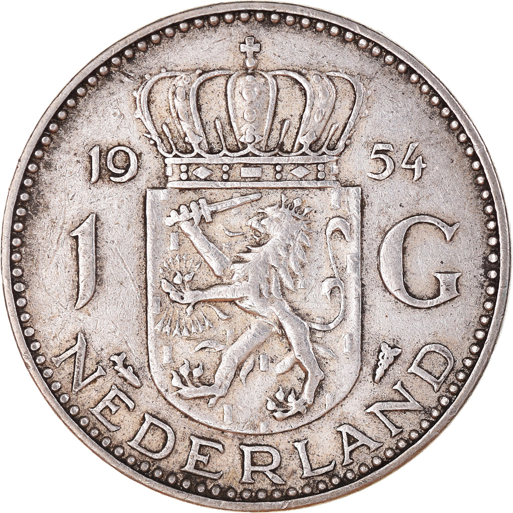 Coin, Netherlands, Juliana, Gulden, 1954, AU(50-53), Silver, KM:184