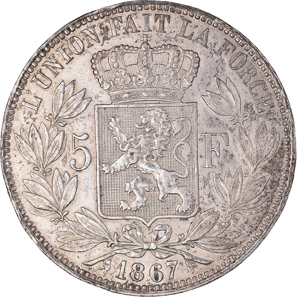 Coin, Belgium, Leopold II, 5 Francs, 5 Frank, 1867, AU(50-53), Silver, KM:24