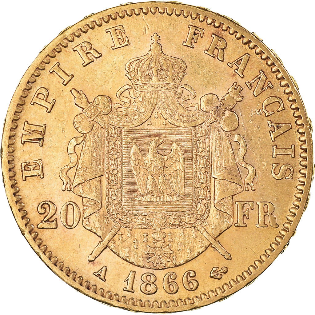 Coin, France, Napoléon III, 20 Francs, 1866, Paris, AU(50-53), Gold, KM:801.1