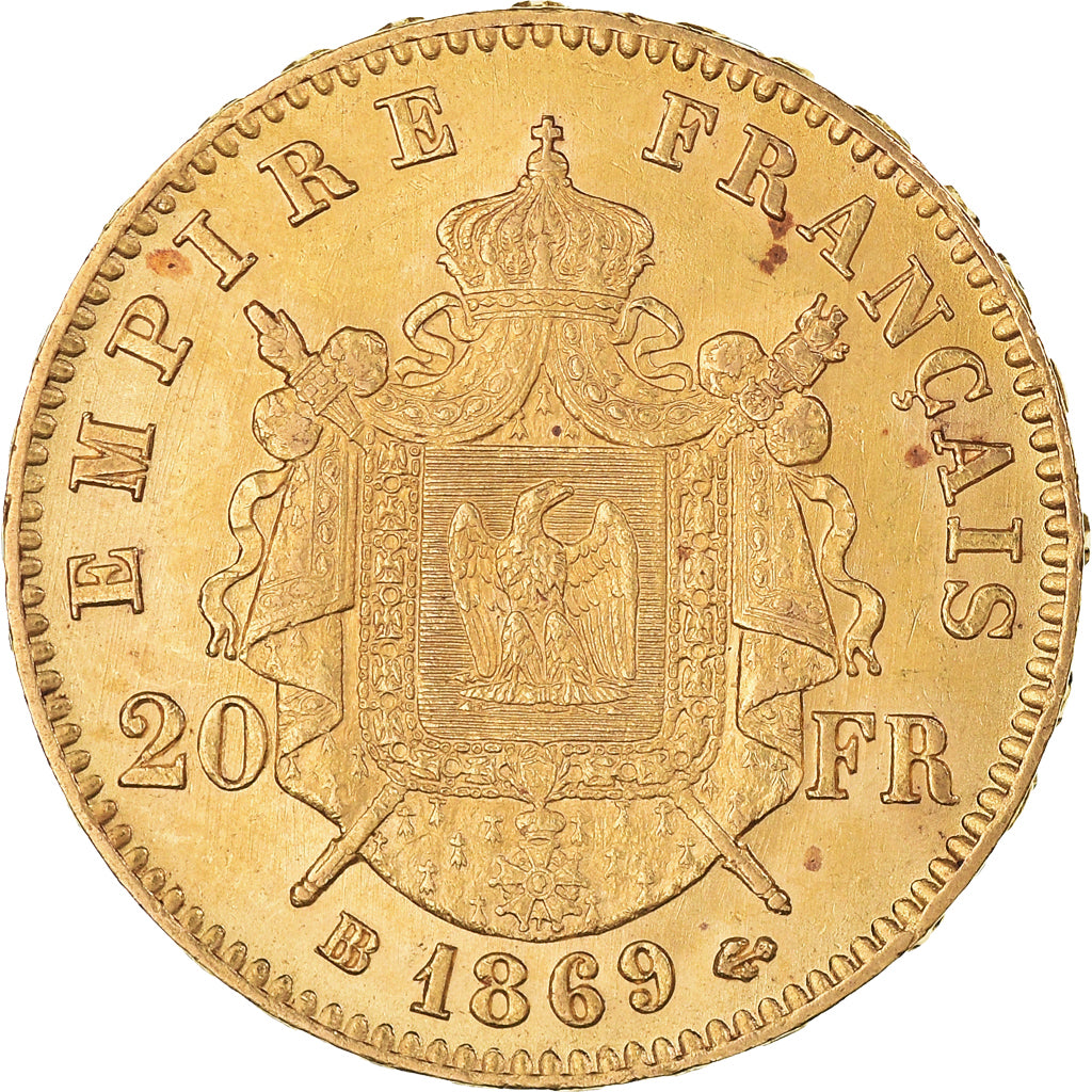 Moneta, Francja, Napoléon III, 20 Francs, 1869, Strasbourg, AU(50-53), Złoto