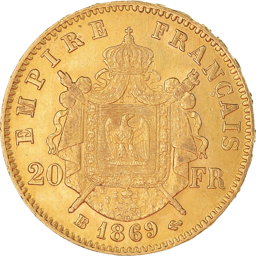 Moneta, Francia, Napoléon III, 20 Francs, 1869, Strasbourg, BB+, Oro, KM:801.2