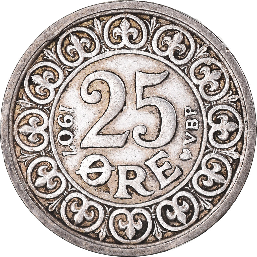 Coin, Denmark, Frederik VIII, 25 Öre, 1907, Copenhagen, EF(40-45), Silver