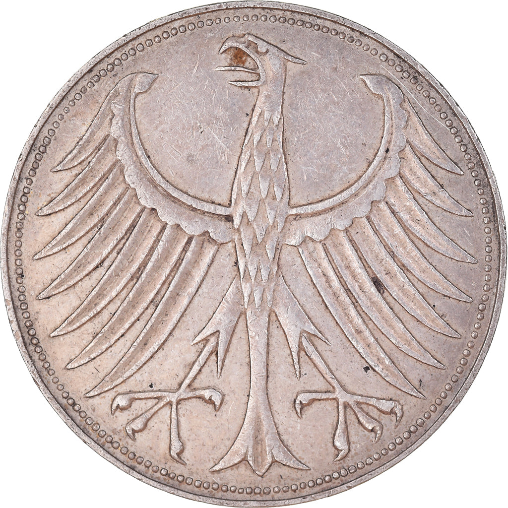 Moneta, GERMANIA - REPUBBLICA FEDERALE, 5 Mark, 1956, Stuttgart, BB, Argento