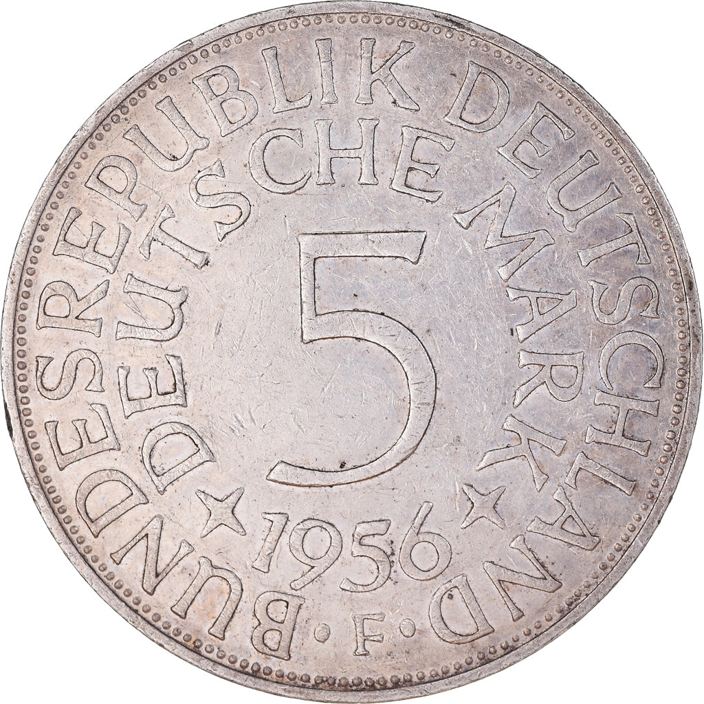Moneta, GERMANIA - REPUBBLICA FEDERALE, 5 Mark, 1956, Stuttgart, BB, Argento