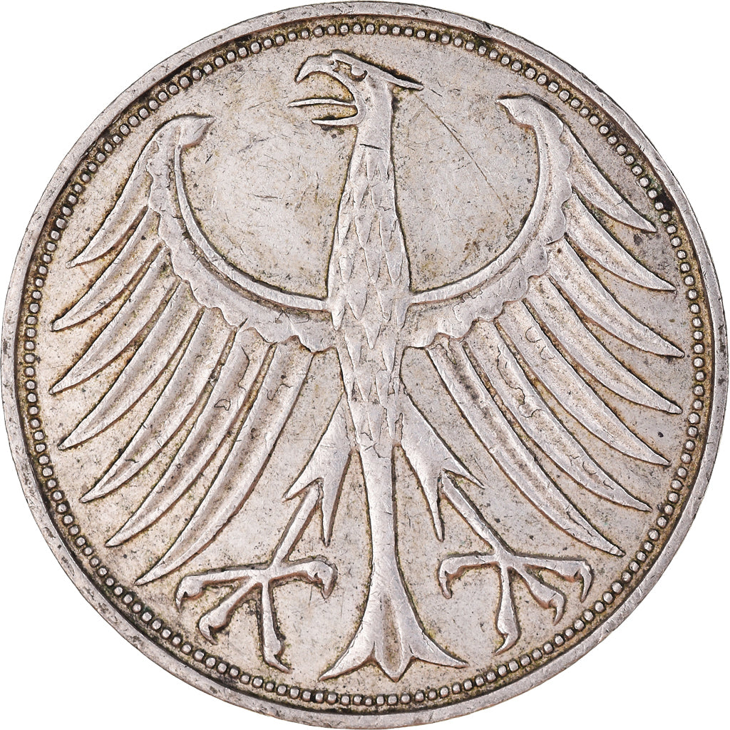 Coin, GERMANY - FEDERAL REPUBLIC, 5 Mark, 1963, Hambourg, EF(40-45), Silver