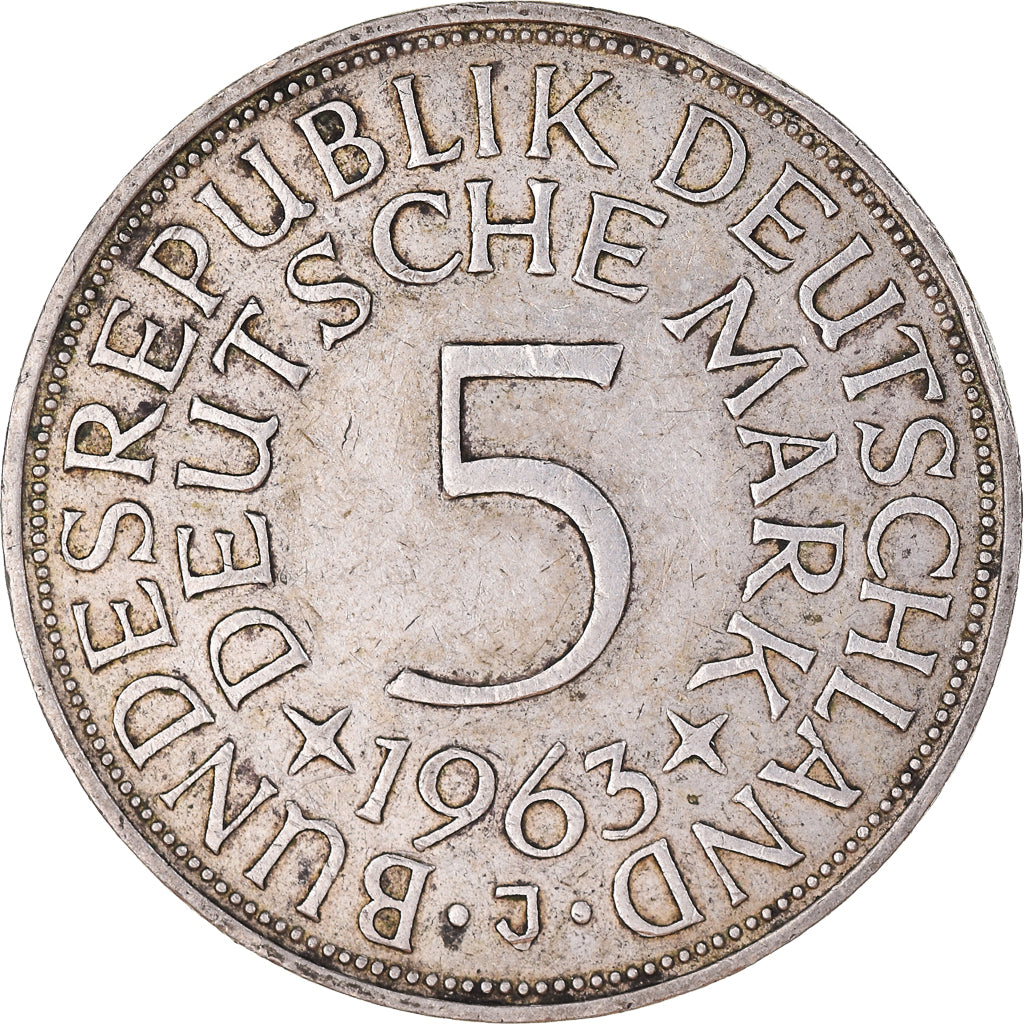 Coin, GERMANY - FEDERAL REPUBLIC, 5 Mark, 1963, Hambourg, EF(40-45), Silver