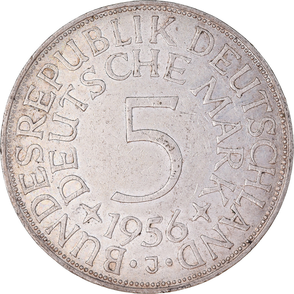 Coin, GERMANY - FEDERAL REPUBLIC, 5 Mark, 1956, Hambourg, AU(50-53), Silver