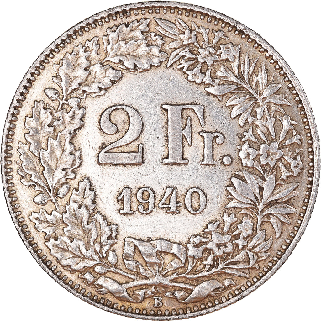 Coin, Switzerland, 2 Francs, 1940, Bern, AU(50-53), Silver, KM:21