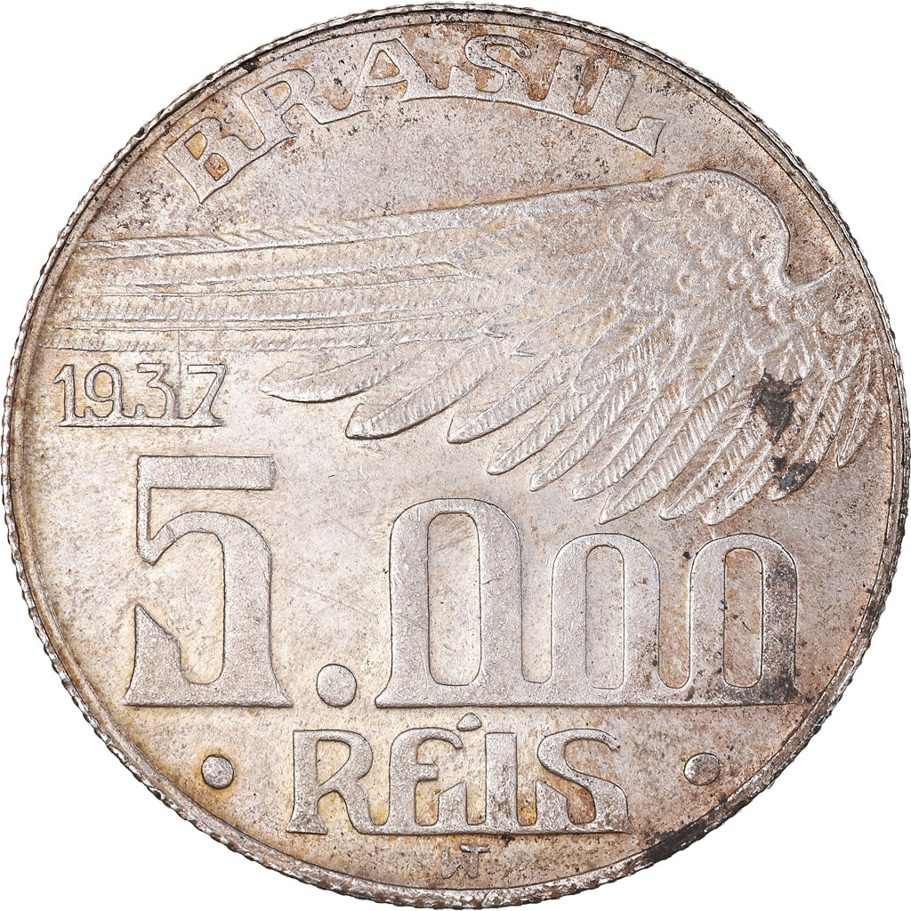 Coin, Brazil, 5000 Reis, 1937, AU(50-53), Silver, KM:543