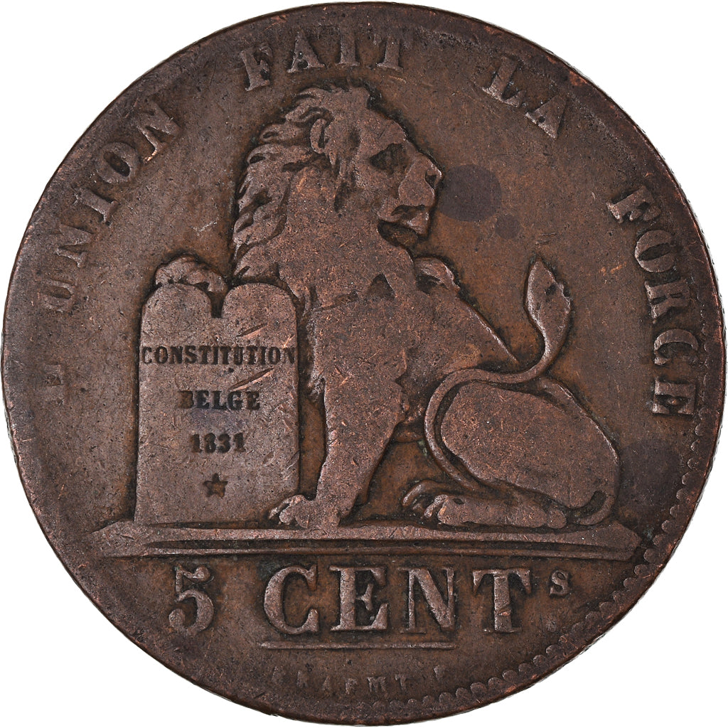 Moneda, Bélgica, Leopold I, 5 Centimes, 1849, BC+, Cobre, KM:5.1