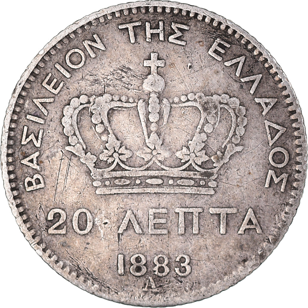 Coin, Greece, George I, 20 Lepta, 1883, Paris, VF(30-35), Silver, KM:44