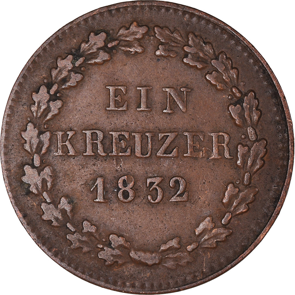 Moeda, Estados Alemães, NASSAU, Wilhelm, Kreuzer, 1832, Wiesbaden, EF(40-45)