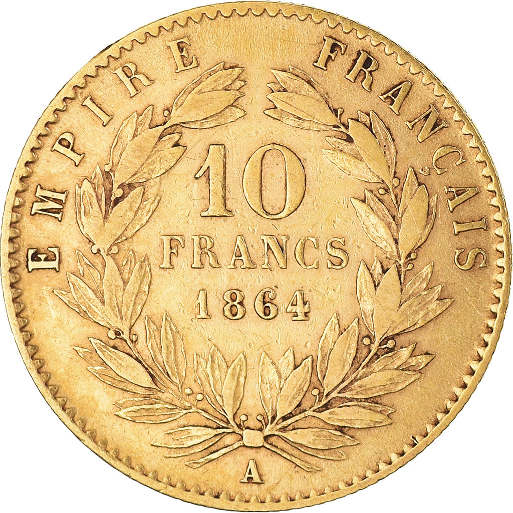 Münze, Frankreich, Napoleon III, 10 Francs, 1864, Paris, SS, Gold, KM:800.1